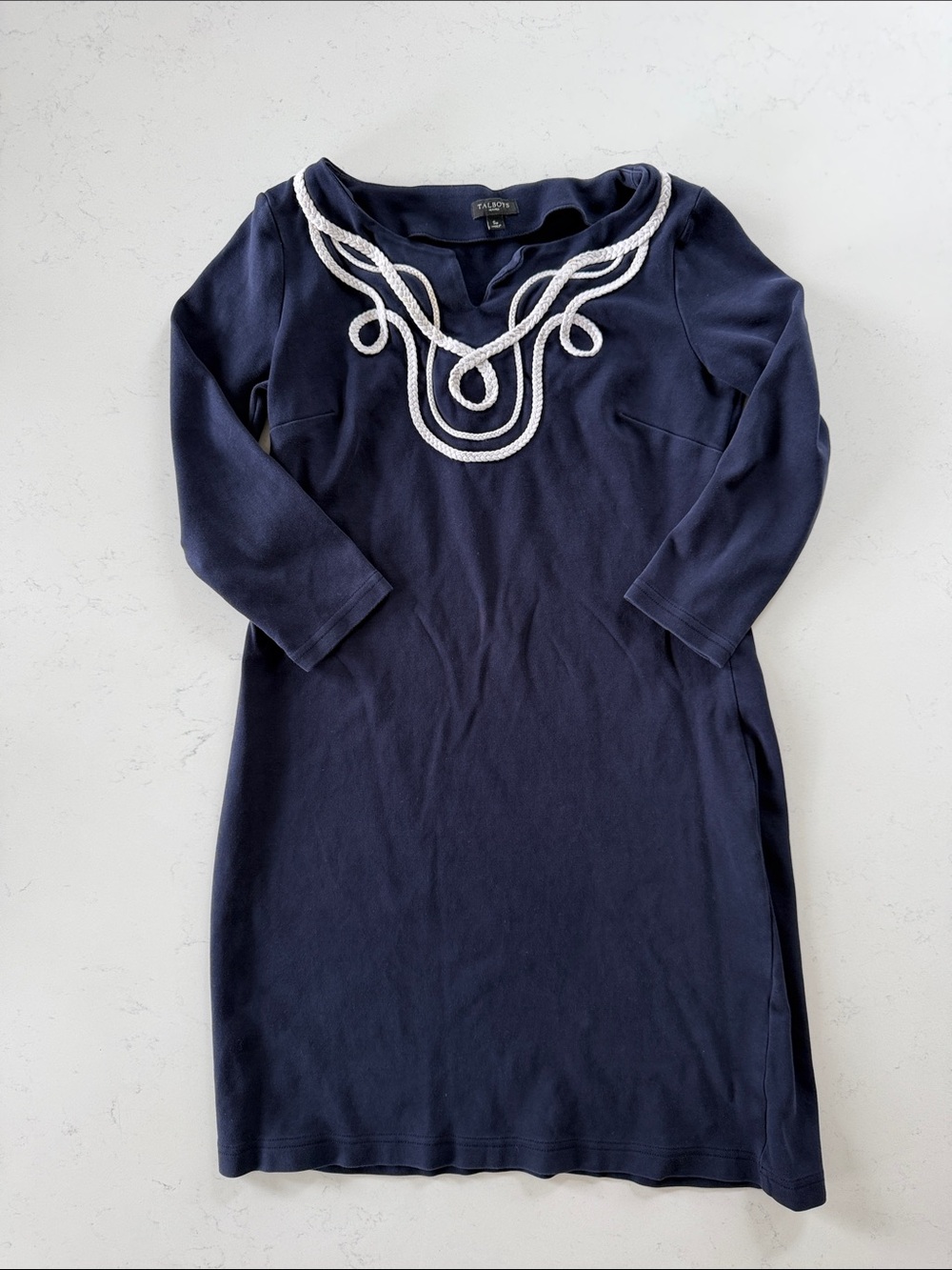 Talbots Navy Blue Dress with White Rope Trim